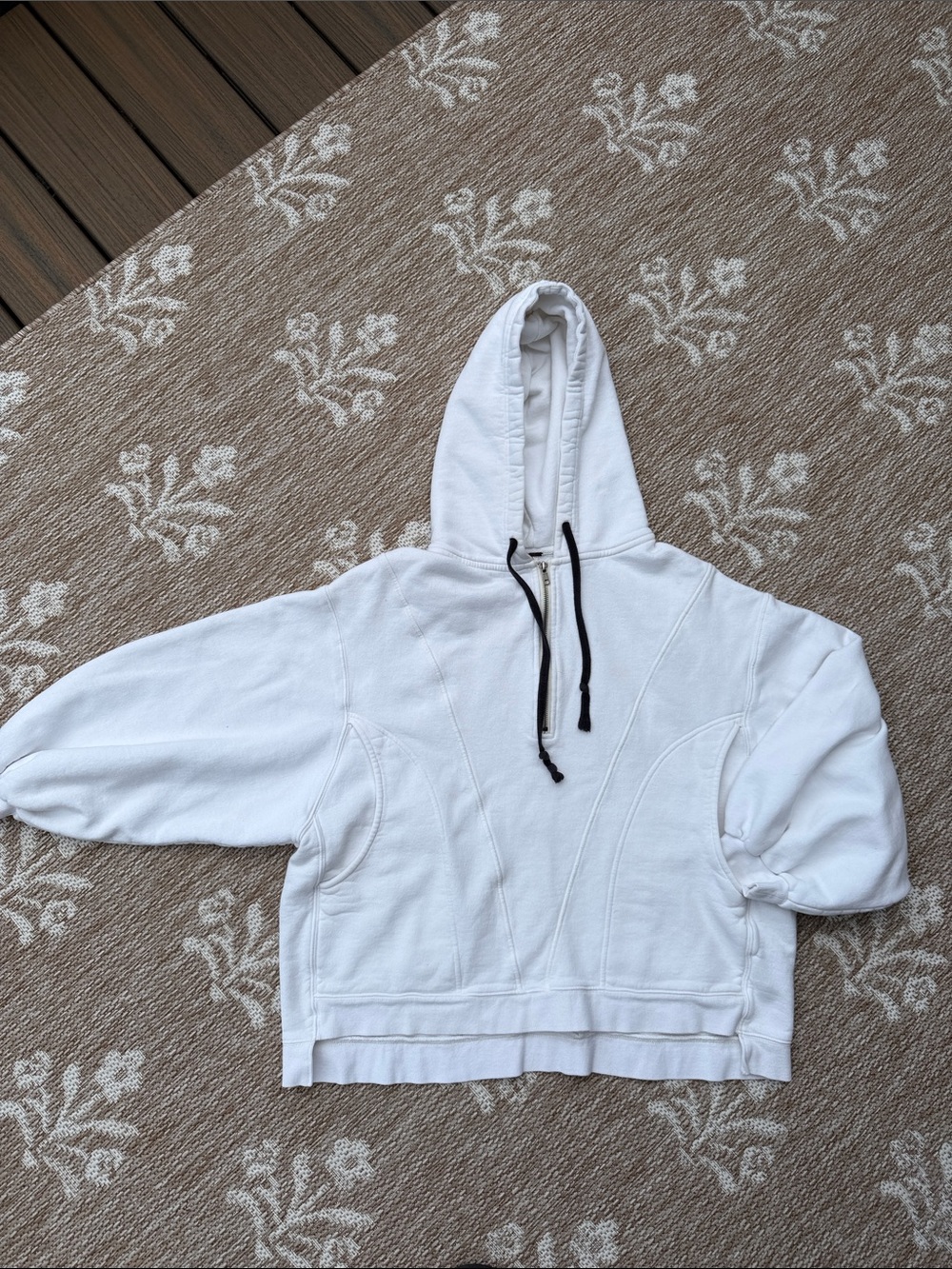 Free People oversized White quarter  Zip-Up Hoodie with Black Drawcords